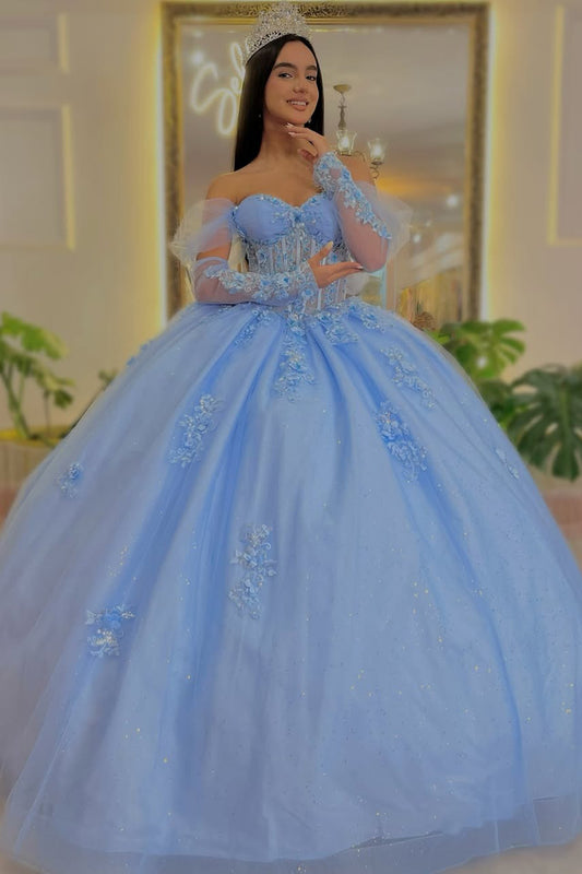 HE234-Sweetheart Princess Quinceanera Dresses Sweet 16 Ball Gown Prom Dress Tulle Lace Beaded Birthday Party Dresses