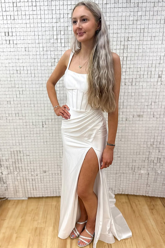HE208-Spaghetti Straps Mermaid Long Prom Dresses Satin Corset Evening Party Gowns Plus Size Backless Formal Dress for Women