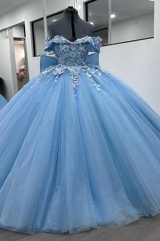 Vestidos de quinceañera con apliques de tul, vestido de baile azul, vestidos de fiesta para dulces 16, HE445