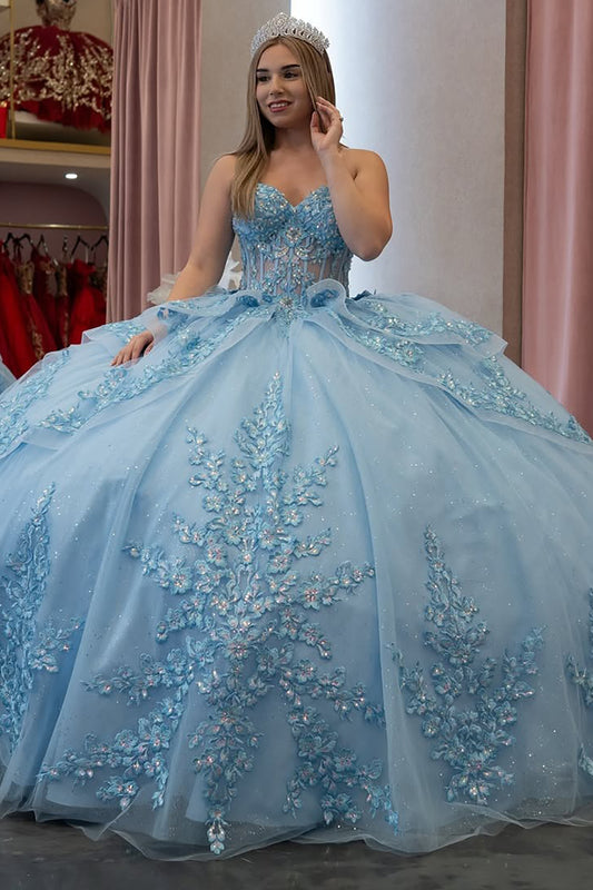 Vestidos de quinceañera con hombros descubiertos, tul princesa, apliques, vestidos de quinceañera HE530