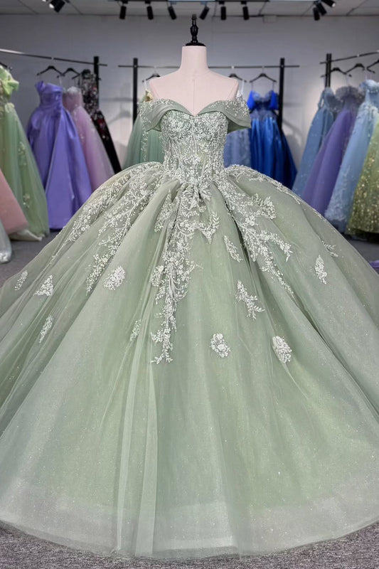 HE382-Ball Gown Off Shoulder Quinceanera Dresses Princess Tulle Appliques Sweet 16 Birthday prom Gowns
