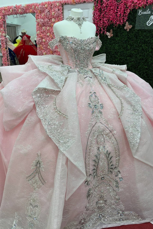 HE330-Off Shoulder Quinceanera Dresses Ball Gown Sweet 16 Party Gowns Princess Sequin Beaded Birthday Dresses