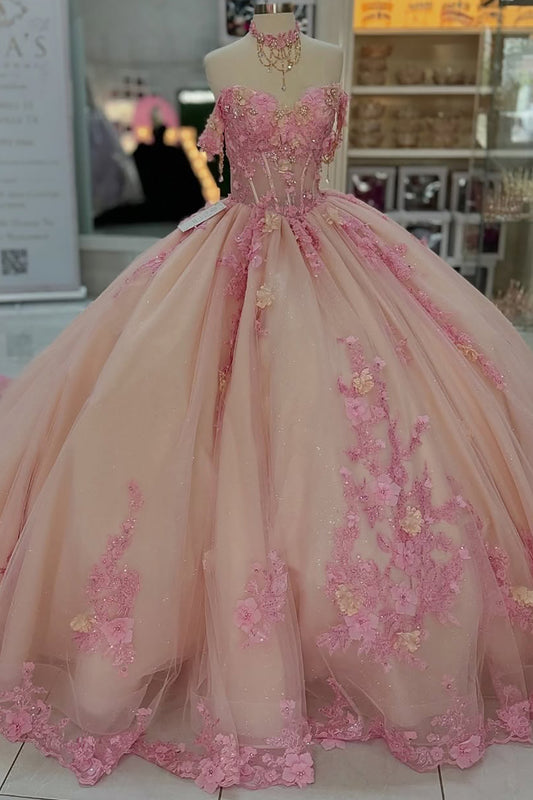 HE229 - Hermosos vestidos de quinceañera con hombros descubiertos, tul, encaje, cuentas, vestido de fiesta, vestido de princesa para fiesta de cumpleaños de 16 años
