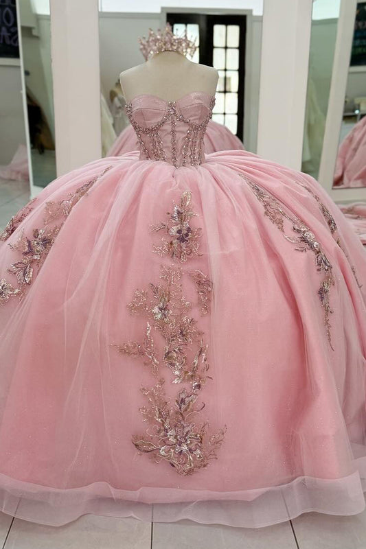 Sweetheart Ball Gown Sweet 16 Quinceanera Dresses Pink Birthday Gowns HE502
