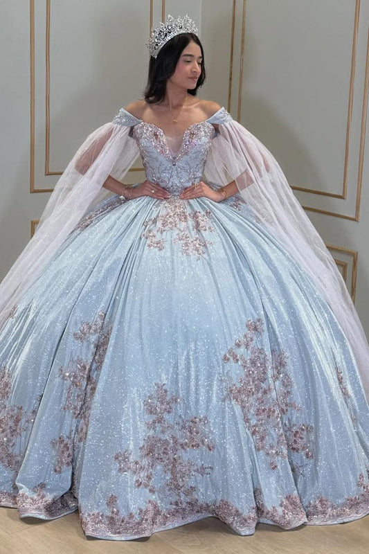 Vestidos de quinceañera con apliques de encaje y tul brillante, estilo princesa, para fiesta de dulces 16, HE435