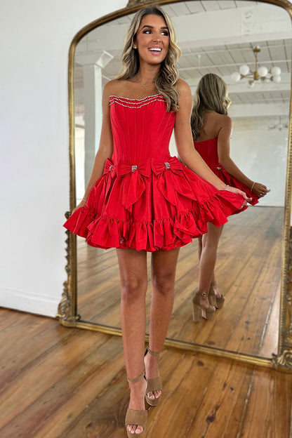 Sweetheart A Line Homecoming Dresses Short Satin Beaded Party Gowns HE461