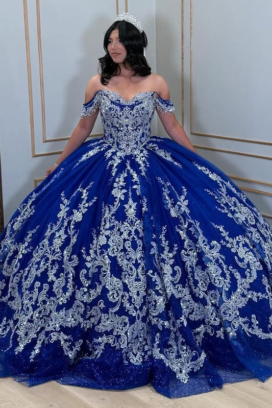 Vestidos de quinceañera con hombros descubiertos, tul princesa, apliques, vestidos de quinceañera HE530