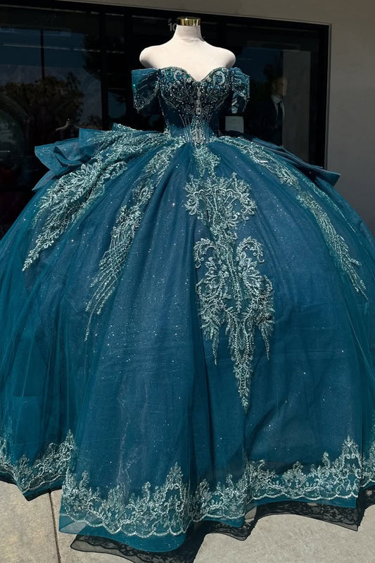 Off Shoulder Quinceanera Dresses Tulle Appliques Sweet 16 Party Dresses HE499