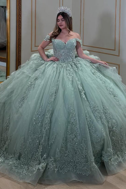 Princess Quinceanera Dresses for Sweet 16 Tulle Lace Birthday Prom Party Dresses HE323