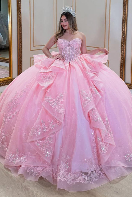 HE325-Ball Gown Princess Quinceanera Dresses for Sweet 16 Tulle Lace Appliqued Sweetheart Birthday Prom Party Dresse