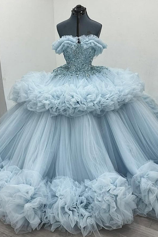 Hermosos vestidos de quinceañera con volantes de tul para fiestas de dulces 16 HE449