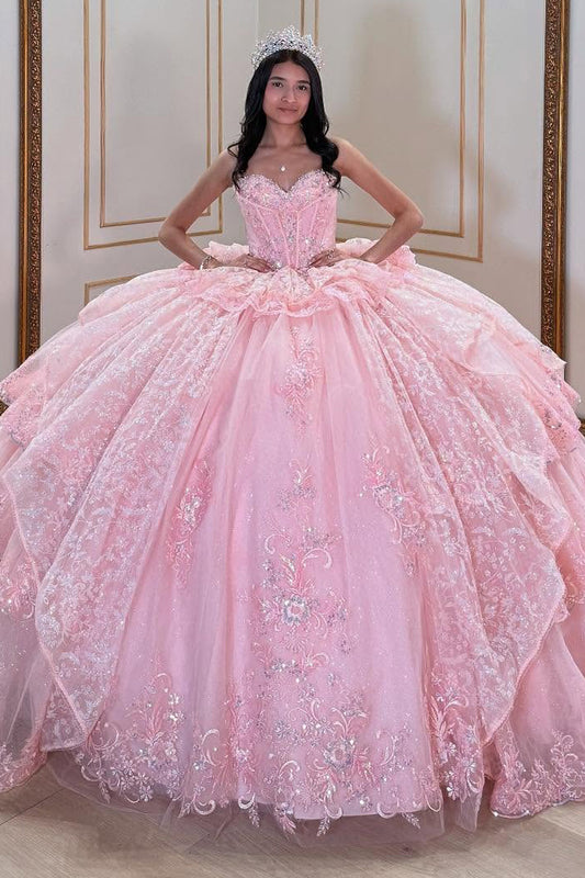 HE158-Hermoso vestido de fiesta de quinceañera con escote en forma de corazón, tul, apliques de encaje, vestido de princesa para fiesta de cumpleaños y graduación para dulces 16