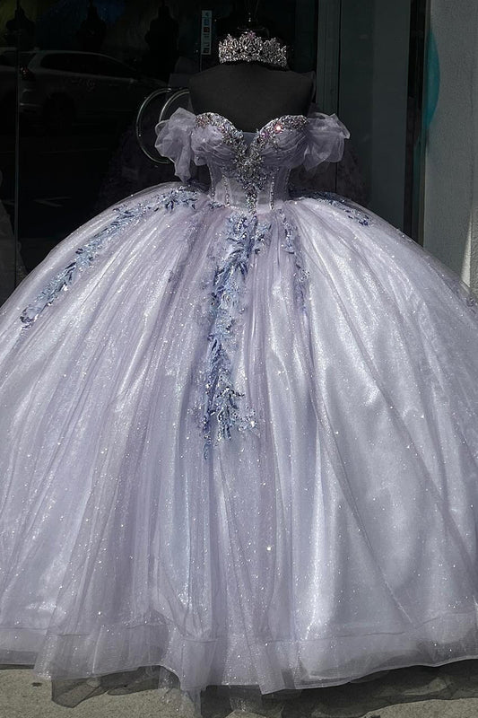 Vestidos de quinceañera con tul brillante y encaje con cuentas, estilo princesa, para fiesta de dulces 16, HE431