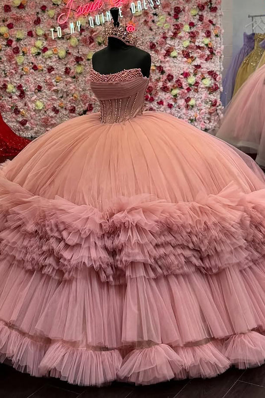 Vestidos de quinceañera con hombros descubiertos, tul princesa, apliques, vestidos de quinceañera HE530