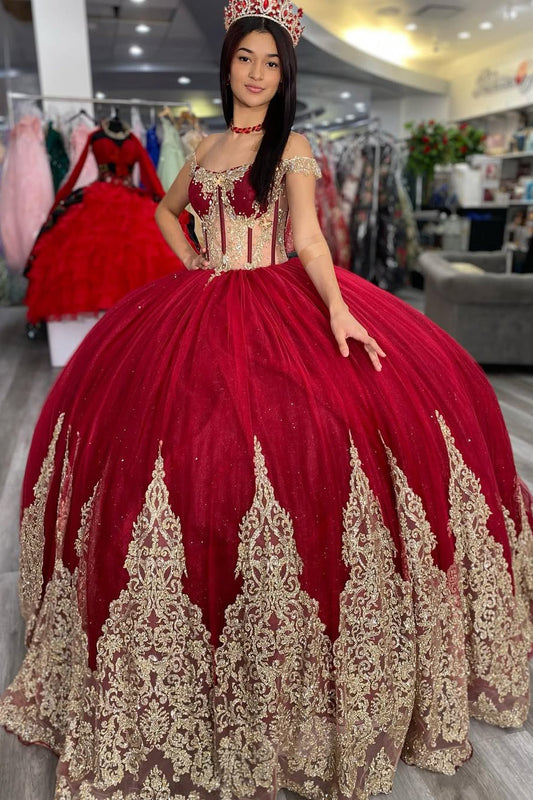 Off Shoulder Red Quinceanera Dresses for Sweet 16 Princess Ball Gown HE521
