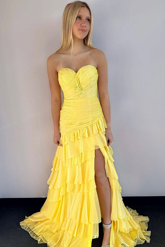 Women's Sweetheart Prom Dresses Long Chiffon Ruffles Evening Gowns HE344
