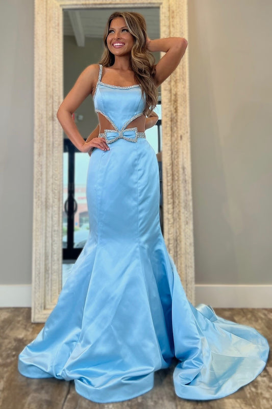 Mermaid Long Prom Dresses for Women Satin Sequin Beaded Evening Gowns HE123