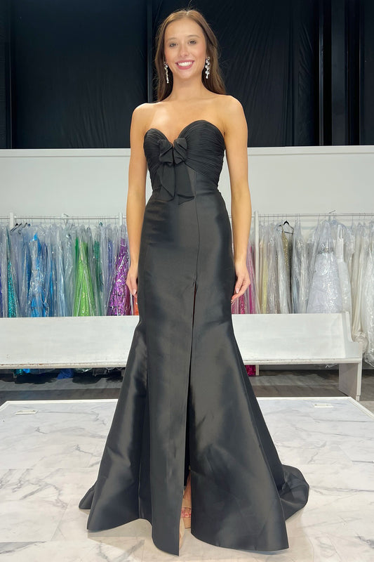 Women's Black Satin Mermaid Evening Dresses Long Sweetheart Prom Gowns HE264