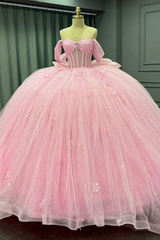 Vestidos de quinceañera de princesa con apliques de tul rosa, vestido de fiesta de dulces 16 HE425