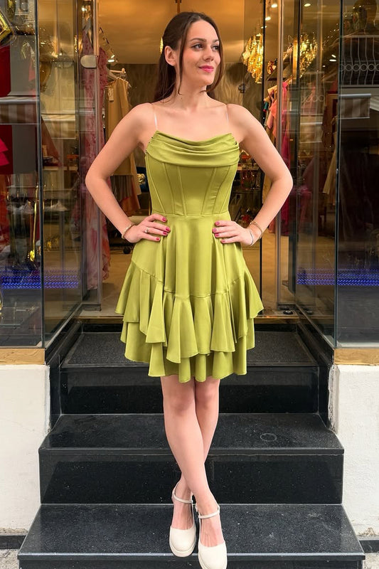 Knee Length Satin Homecoming Dresses A Line Corset Cocktail Gowns HE410