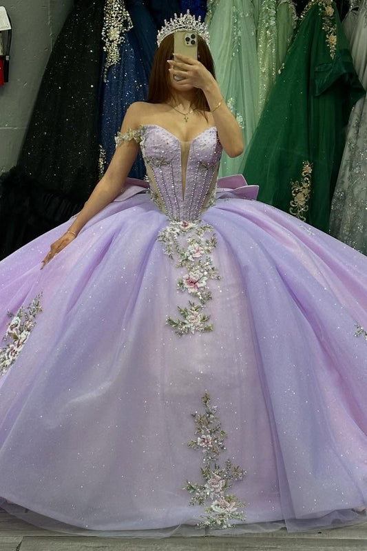 Vestidos de quinceañera lilas con apliques de tul y fiesta de cumpleaños HE513