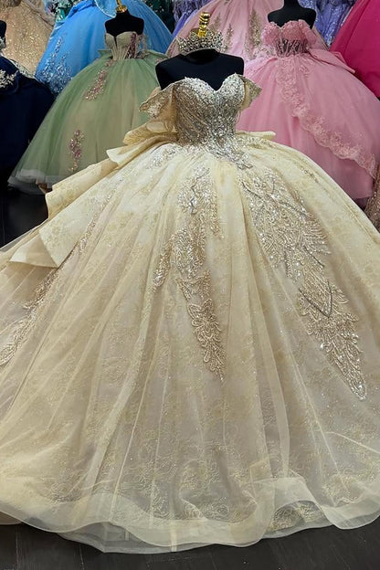 Vestidos de quinceañera con hombros descubiertos, tul princesa, apliques, vestidos de quinceañera HE530