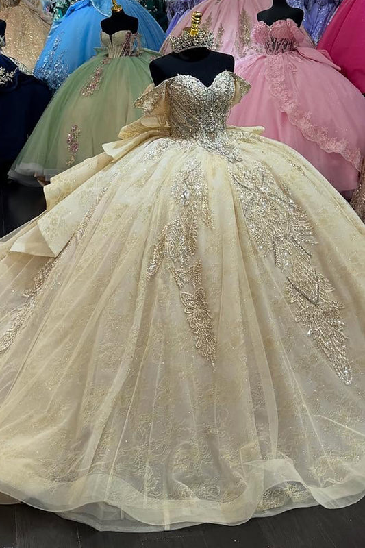 Vestidos de quinceañera con hombros descubiertos, tul princesa, apliques, vestidos de quinceañera HE530