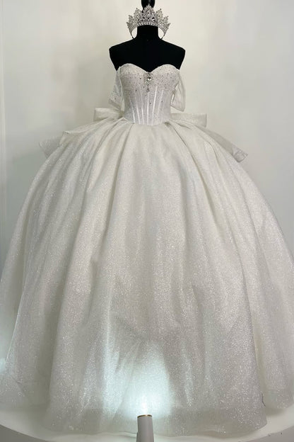 white and silver sweet 16 dresses Silver Quinceanera Dress with Mexican Lace & 3D Flowers