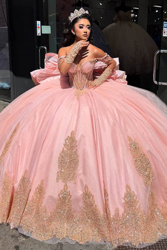 Vestidos de quinceañera con hombros descubiertos, tul princesa, apliques, vestidos de quinceañera HE530