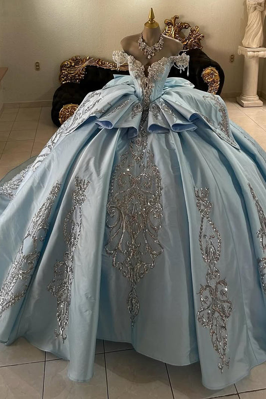 Vestidos de quinceañera con hombros descubiertos y tul con cuentas para fiesta de graduación HE440