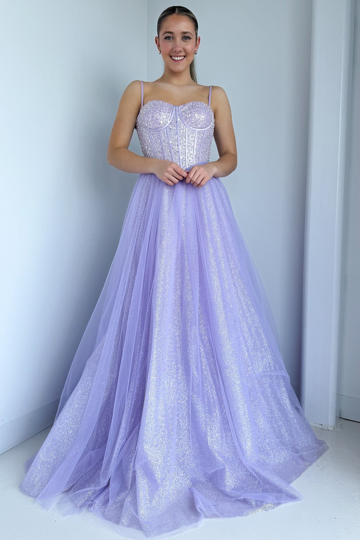 HE193-Women's Glittery Tulle Prom Dresses Long Sequin Beaded Corset Formal Gowns Sweetheart Evening Party Dresses