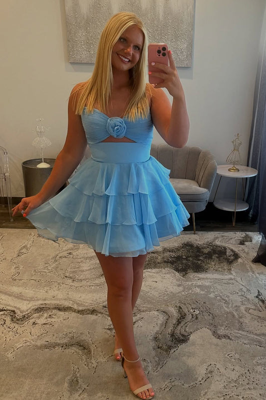 A Line Chiffon Ruffles Keyhole Sweetheart Homecoming Dresses HE648