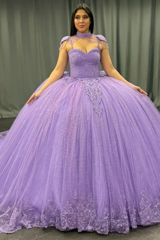 Lilac Quinceanera Dresses Sweetheart Tulle Appliques Prom Gowns for Sweet 16 HE419