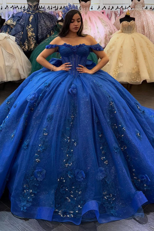 Vestidos de quinceañera con hombros descubiertos, tul princesa, apliques, vestidos de quinceañera HE530