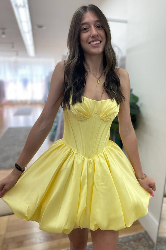A Line Satin Corset Strapless Homecoming Dresses Sweetheart Party Gowns HE654