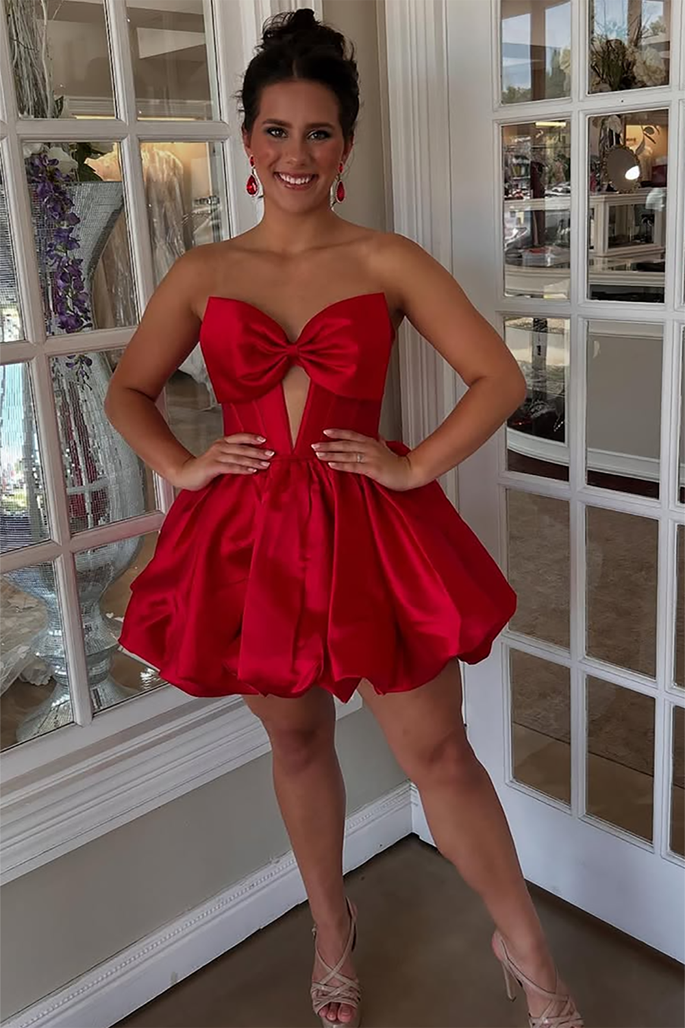 Sweetheart A Line Satin Keyhole Knee Length Homecoming Dresses with Bo Hebebridal Sweetheart A Line Satin Keyhole Knee Length Homecoming Dresses with Bo Hebebridal