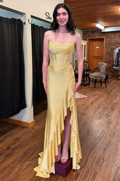 HE355-Sweetheart Mermaid Long Prom Dresses for Women Satin Sequin Beaded Party Gowns Side Slit Evening Dresses