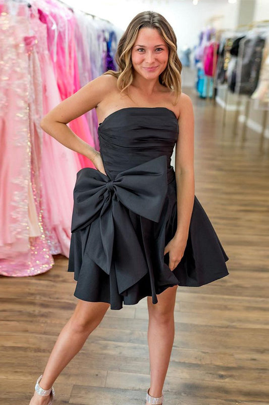 Sweetheart A Line Satin Homecoming Dresses with Big Bow HE478