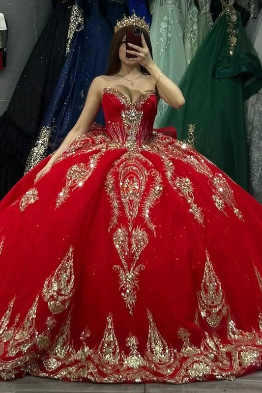 Vestidos de quinceañera rojos con escote corazón y apliques de tul, vestidos de fiesta HE512
