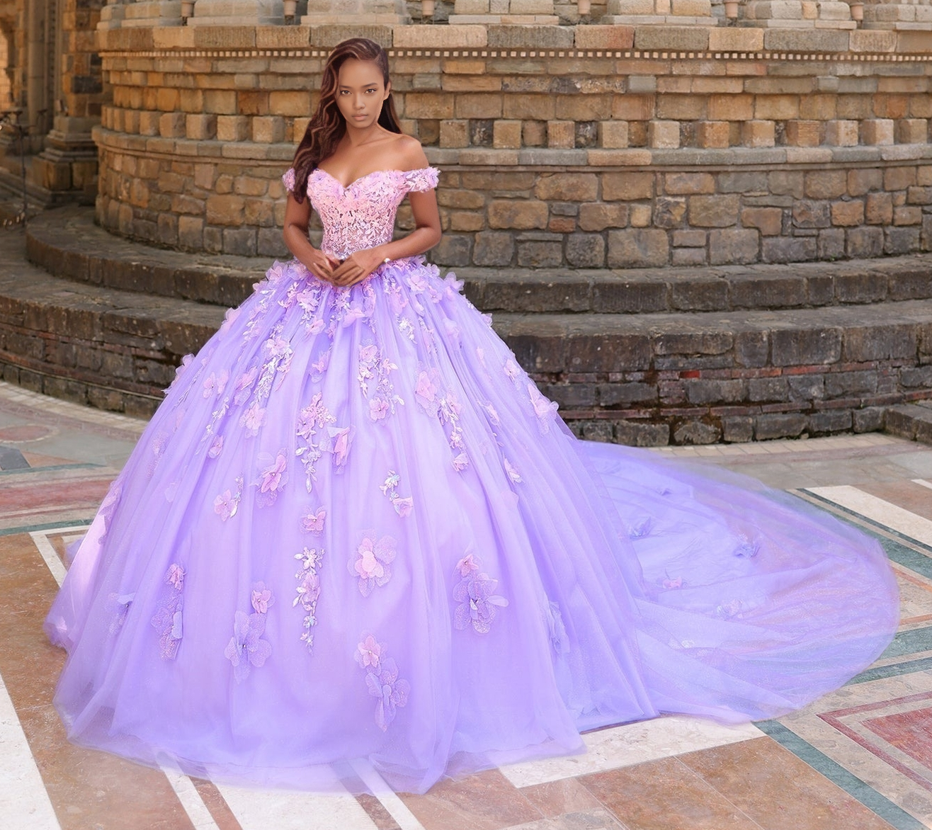 Off Shoulder Tulle Lace Appliqued Lilac Quinceanera Dresses Princess Birthday Party Gowns HE856