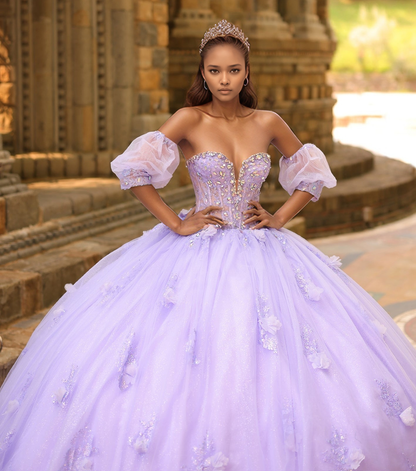 Lilac Ball Gown Tulle 3D Flowers Princess Sweet 16 Quinceanera Dresses HE855