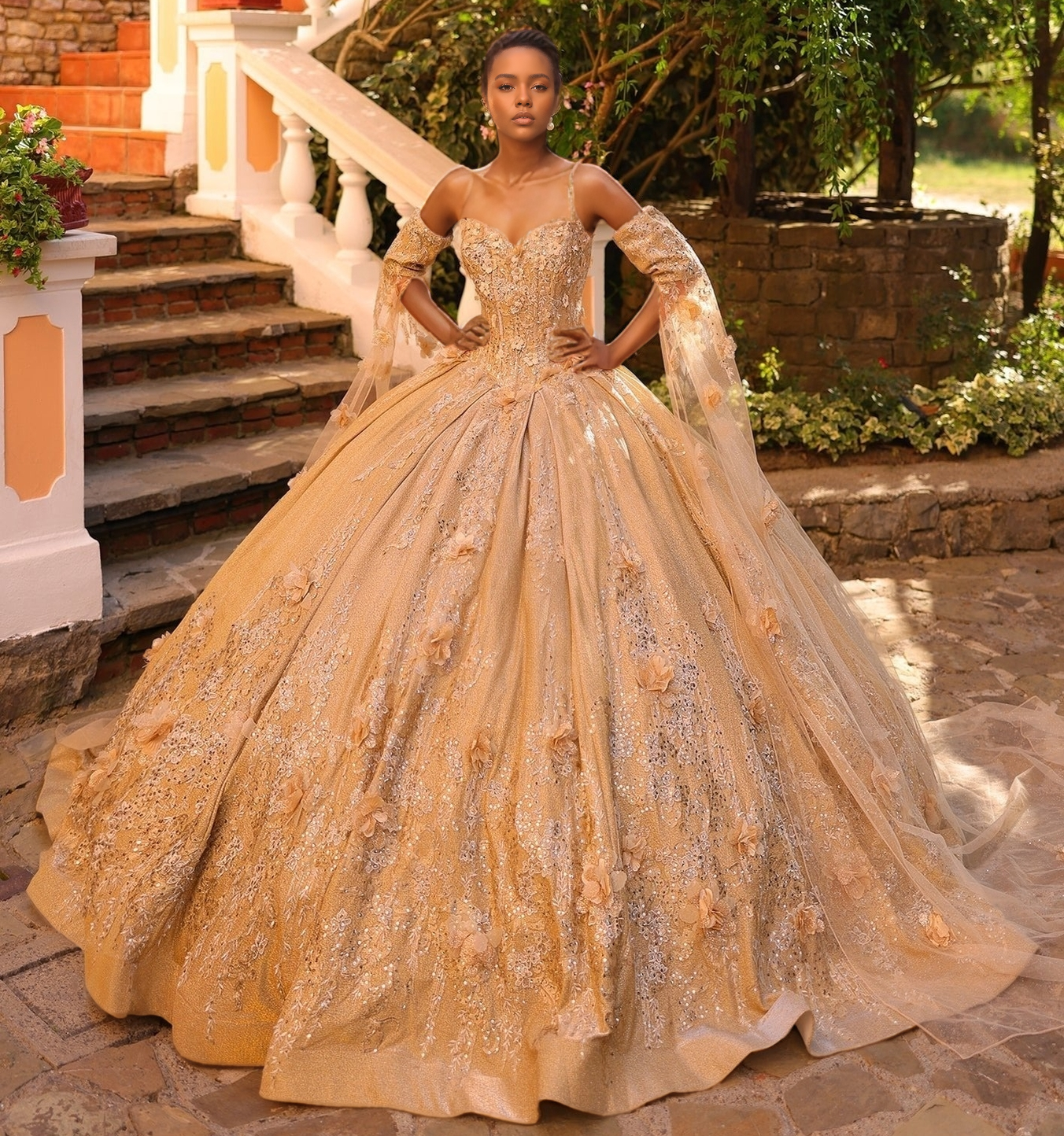Princess Sweetheart Ball Gown Tulle 3D Flowers Quinceanera Dresses for Sweet 16 HE858