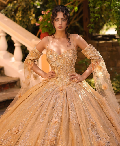 Princess Sweetheart Ball Gown Tulle 3D Flowers Quinceanera Dresses for Sweet 16 HE858