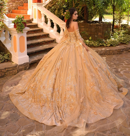 Princess Sweetheart Ball Gown Tulle 3D Flowers Quinceanera Dresses for Sweet 16 HE858