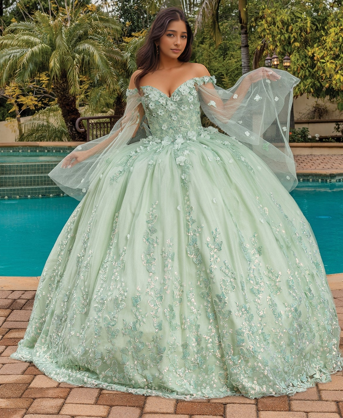Ball Gown Princess Tulle Lace Appliqued Beaded Quinceanera Dresses Sweet 16 Party Gowns HE874