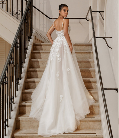 Sweetheart A Line Tulle 3D Flowers Beach Wedding DRESSes for Bride HE878
