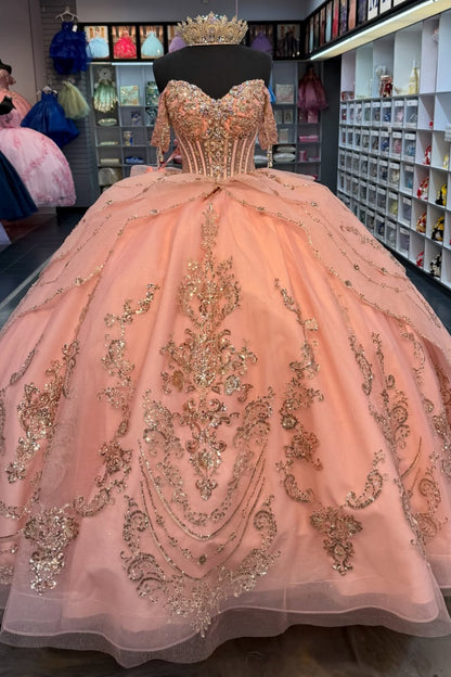 Glittery Sequin Beaded Lace Corset Sweet 16 Quinceanera Dresses for Birthday Party HE1567