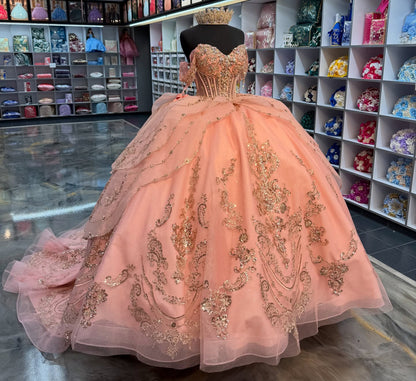Glittery Sequin Beaded Lace Corset Sweet 16 Quinceanera Dresses for Birthday Party HE1567