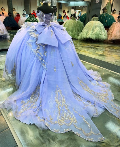Off Shoulder Lace Appliqued Beaded Princess Lilac Quinceanera Dresses for Sweet 15 HE1568