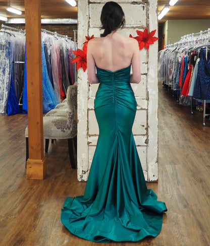 Satin Mermaid Sweetheart Keyhole Prom Dresses Long Strapless Evening Gowns HE1548